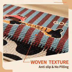 Retro Striped Dachshund Print Linen Anti-Slip Kitchen Mat