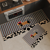 Retro Striped Dachshund Print Linen Anti-Slip Kitchen Mat