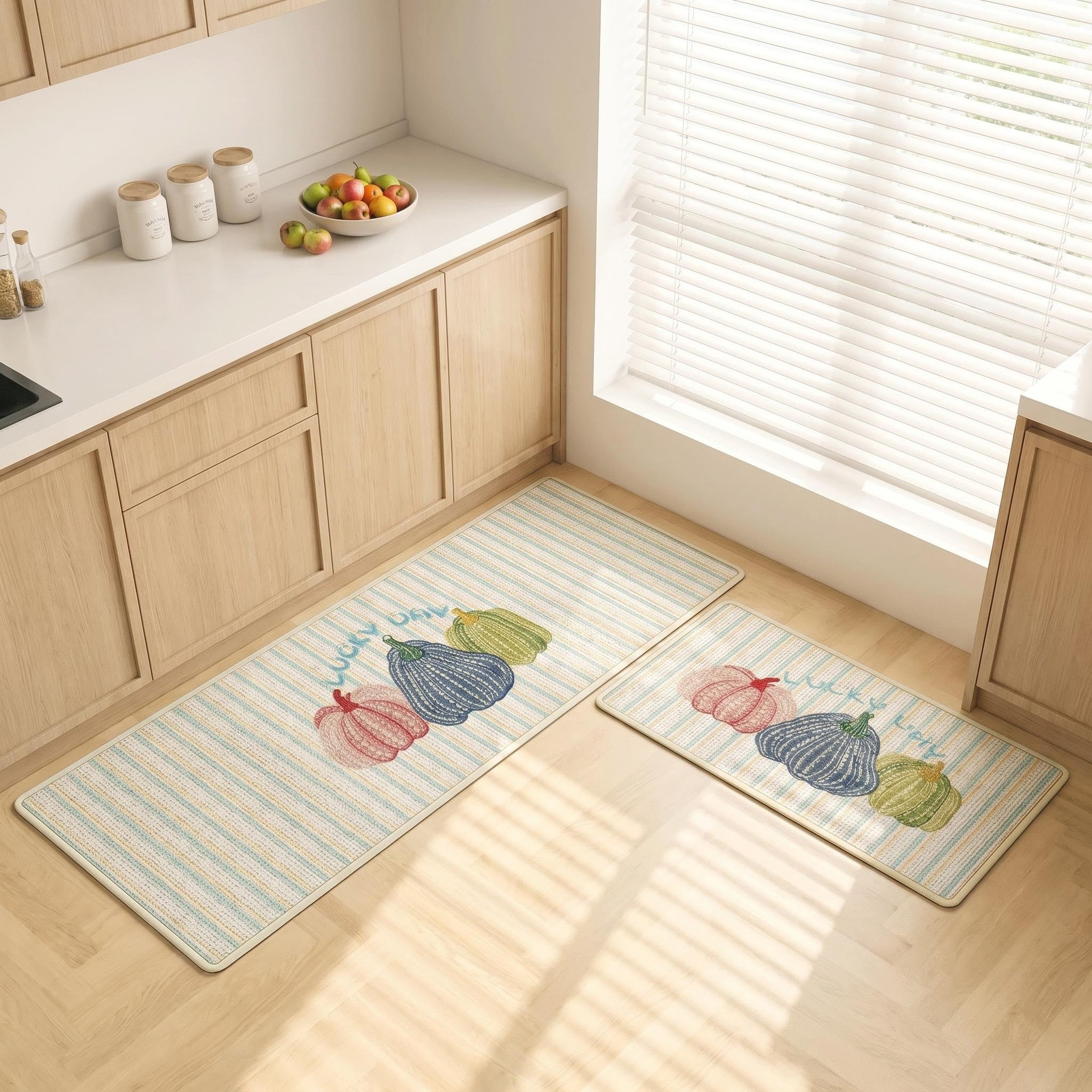 Retro Stripe Pumpkin Linen Water Absorbent Floor Mat
