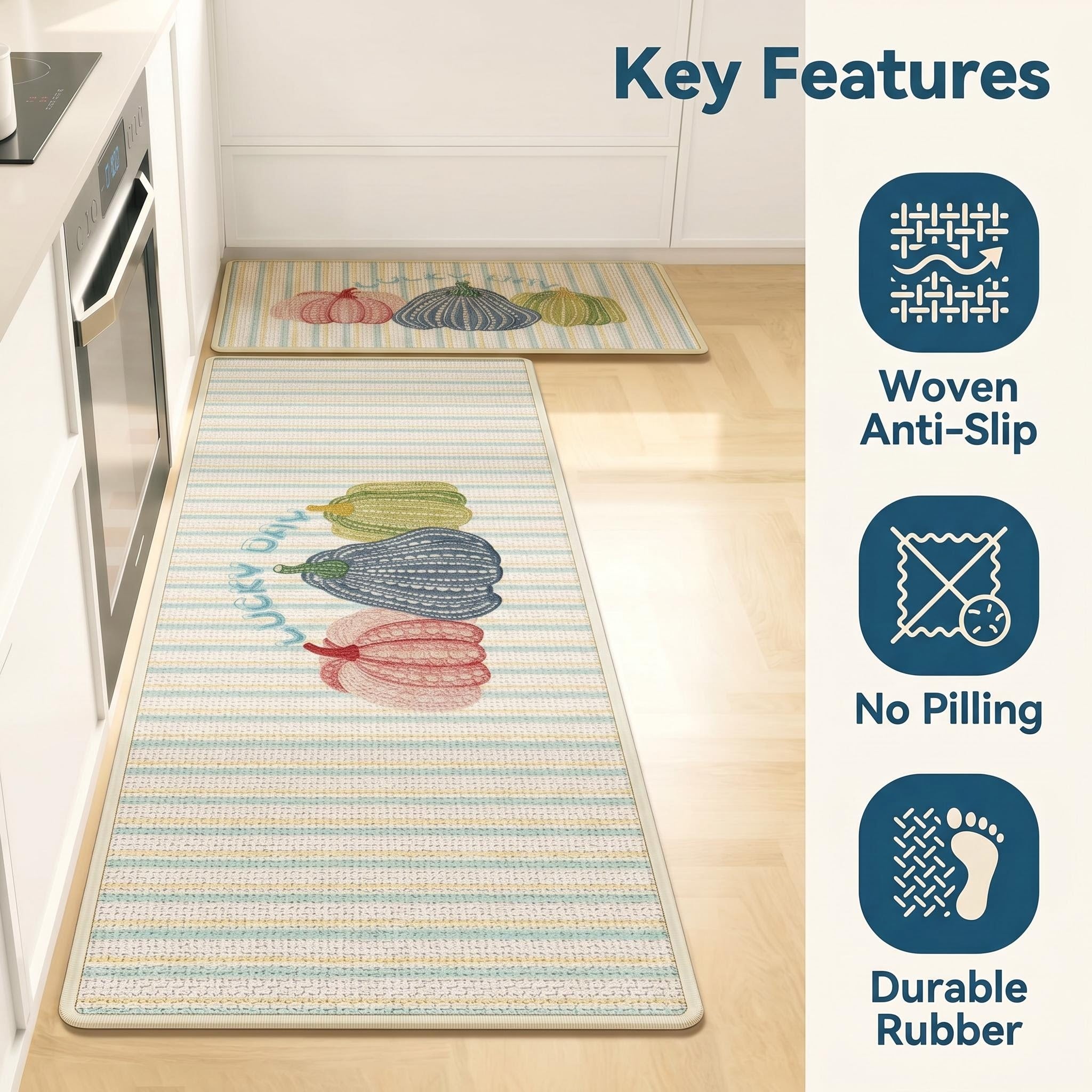 Retro Stripe Pumpkin Linen Water Absorbent Floor Mat