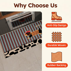 Retro Striped Dachshund Print Linen Anti-Slip Kitchen Mat
