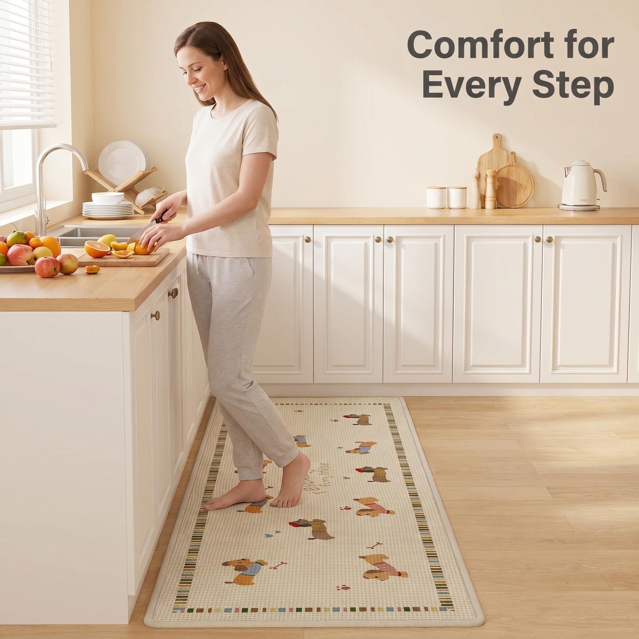 Cute Print Linen Water Absorb Kitchen Rug