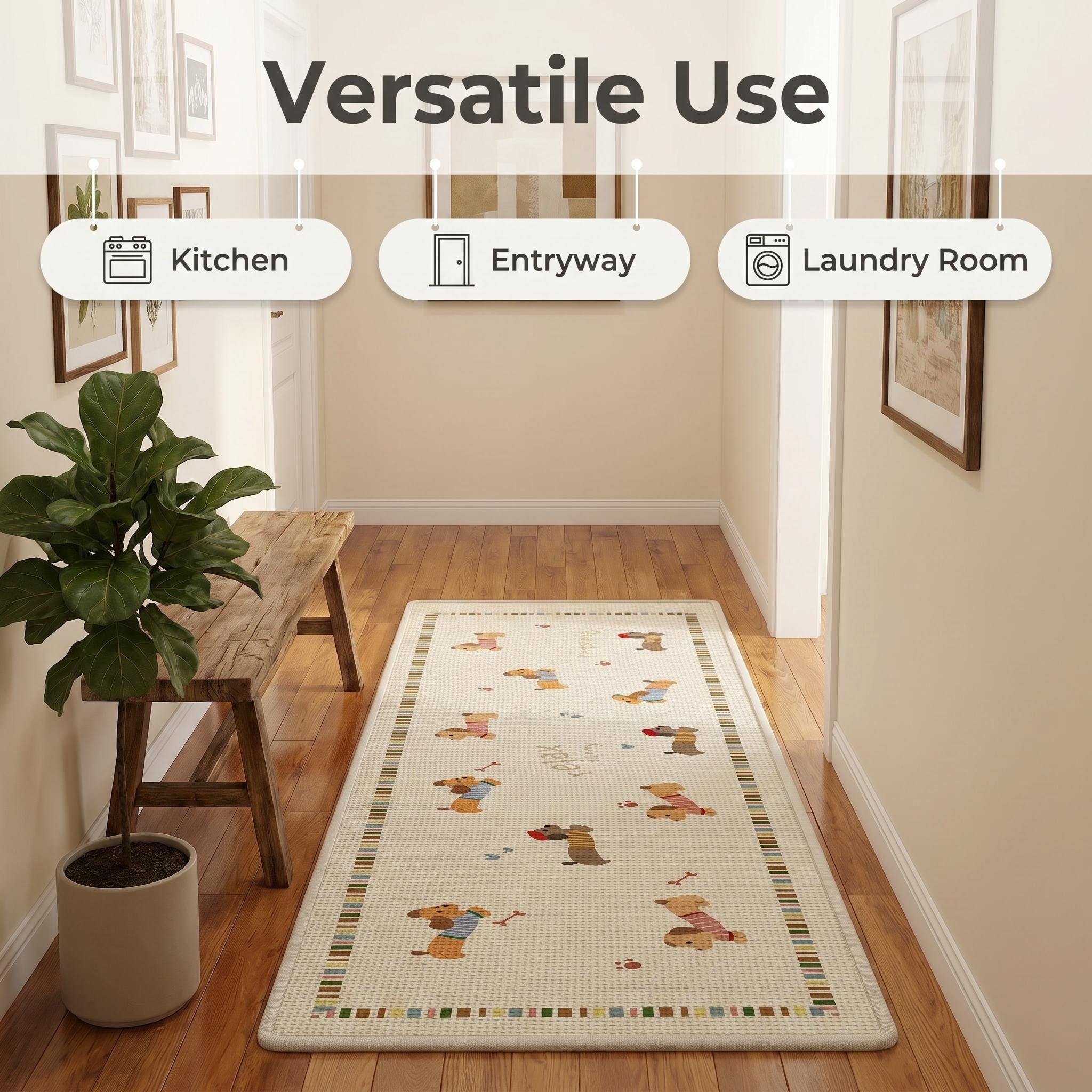 Cute Print Linen Water Absorb Kitchen Rug